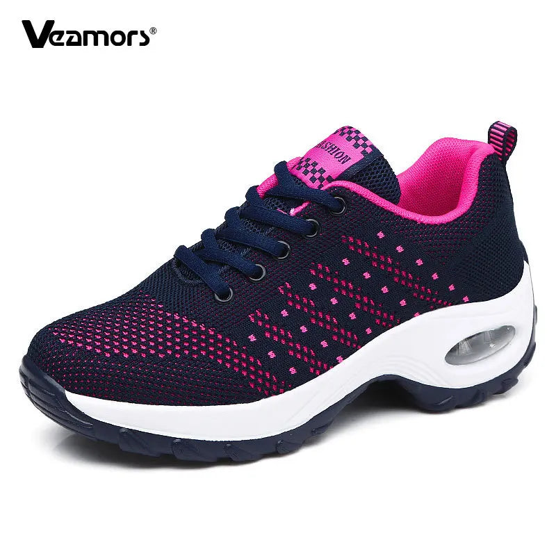 Fashion Women Lightweight Sneakers Running Shoes Outdoor Sports Shoes Breathable Mesh Comfort Running Shoes Air Cushion Lace Up