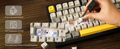 Ajazz AK820 Pro 75% mechanische Tastatur mit Gasket-Mount, Bluetooth 5.1/2.4G, kabellos/kabelgebunden, mit TFT-Bildschirm für Mac/Win