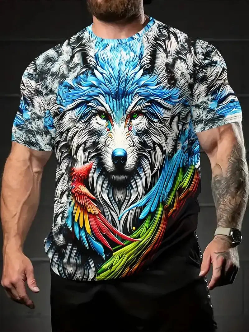 Summer Wolf Animal 3D Print T-Shirts Men Women Hip-hop Short Sleeve T Shirt Casual Oversized Harajuku Y2K Tops Tees Men Clothing