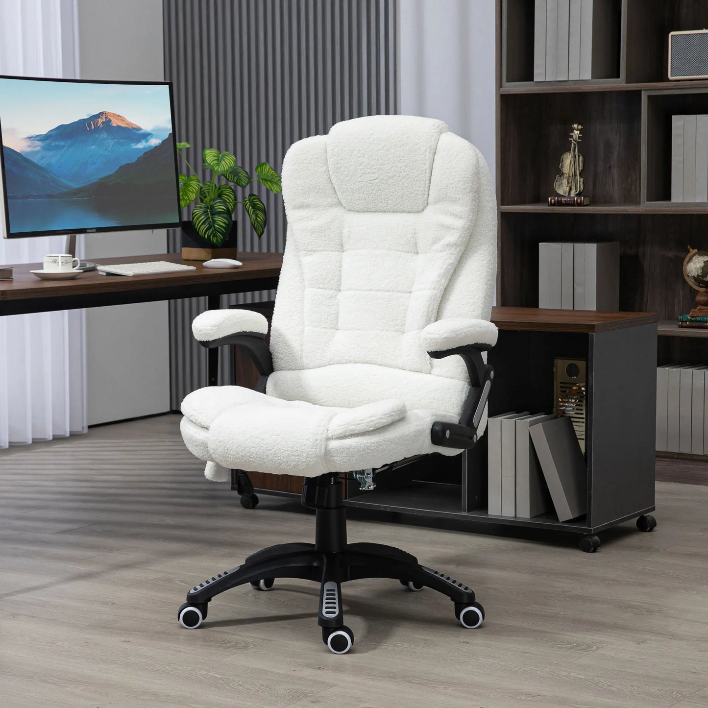 High-Tech Executive Office Chair with Lumbar Heating, Massage Function, 360° Swivel Ergonomic Fabric Desk Chair with Remote Control