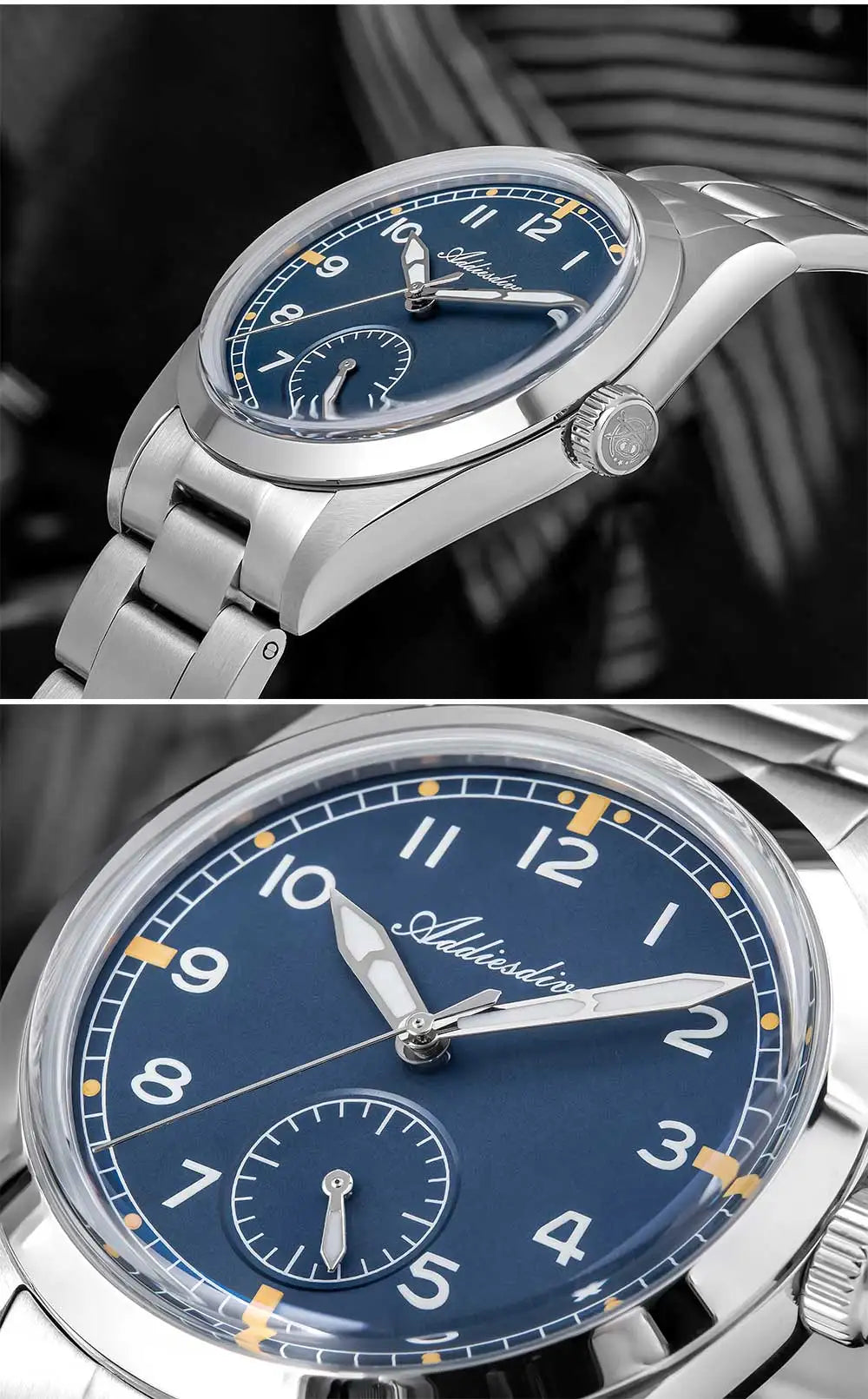 Reloj de cuarzo ADDIESDIVE de 36mm para hombre VH60, luminoso BGW9, cristal abombado tipo burbuja, cubierta de vidrio, resistente al agua 10Bar, acero inoxidable