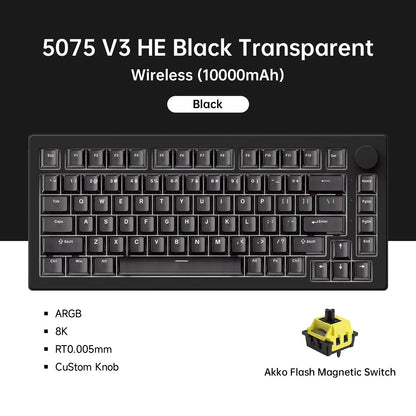 Akko 5075 V3 HE Magnetische Tastatur 75% Custom Mechanische Gaming-Tastatur Rapid Trigger 0.005mm 8K Polling-Rate ARGB