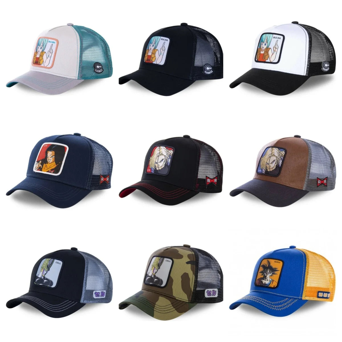 Dragon Ball Buu Goku-Kappe, Sommer-Reisekappe mit Schirm, Herren-Kappe mit Stickerei, im Hip-Hop-Stil, Sonnenvisier, verstellbare Trucker-Netzkappe