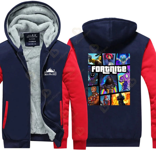Sweat-shirts com capuz luminosos Fortnite de inverno, quentes, para homem e mulher, cosplay de jogo, em velo espesso, com fecho, casaco e sobretudo para casal