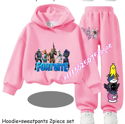 Fortnite Printed Children's Hoodies Cartoon Comfortable 2pcs Suit Loose Long Sleeve Tops with Pant Autumn Winter Clothes Gift