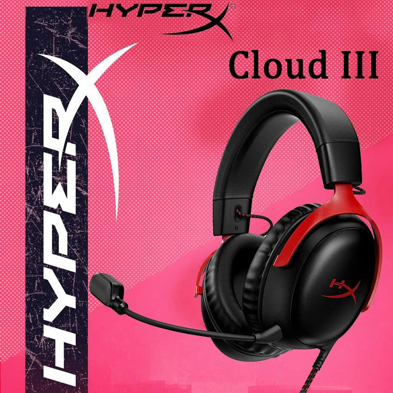 Auriculares gaming con cable HyperX Cloud III con audio espacial DTS X, transductores de 53mm y micrófono con cancelación de ruido – Auriculares gaming USB y 3.5mm para PC, PS5, Xbox y Switch
