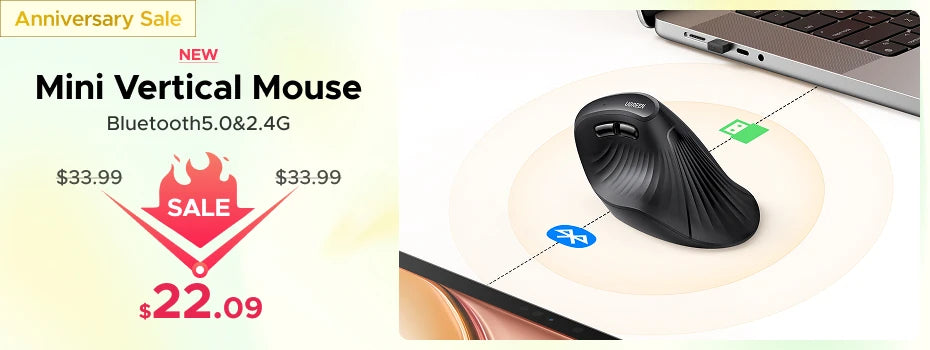 Rato sem fios UGREEN Bluetooth 5.0 ergonómico, 4000DPI, 6 botões silenciosos, para MacBook, tablet, portáteis, computador e PC, rato 2.4G