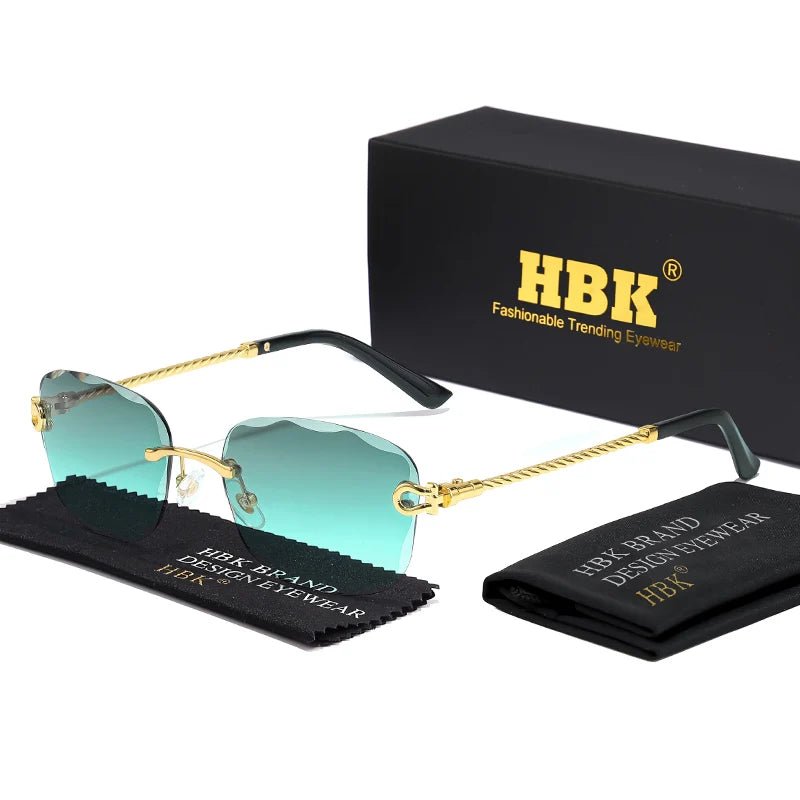 Lunettes de soleil métalliques sans monture HBK pour homme, lunettes de soleil « Wave Cutting » pour femme, lunettes de voyage et de shopping, lunettes de vue UV400, style estival
