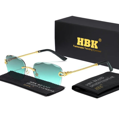 Lunettes de soleil métalliques sans monture HBK pour homme, lunettes de soleil « Wave Cutting » pour femme, lunettes de voyage et de shopping, lunettes de vue UV400, style estival