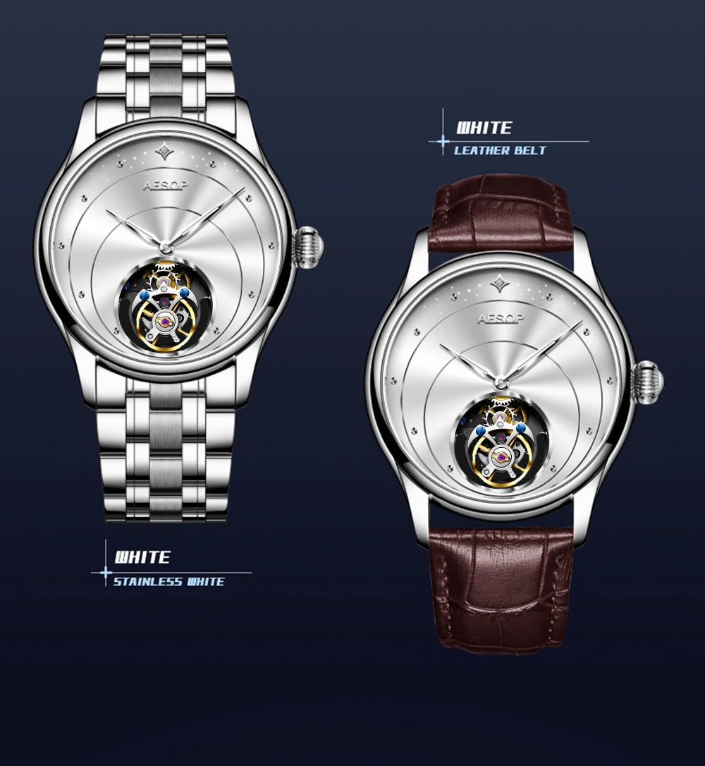 AESOP Mens Mechanical Wristwatches Flying Tourbillon Movement Skeleton Watch for Men Man Luxury Clocks Real Tourbillon Watch