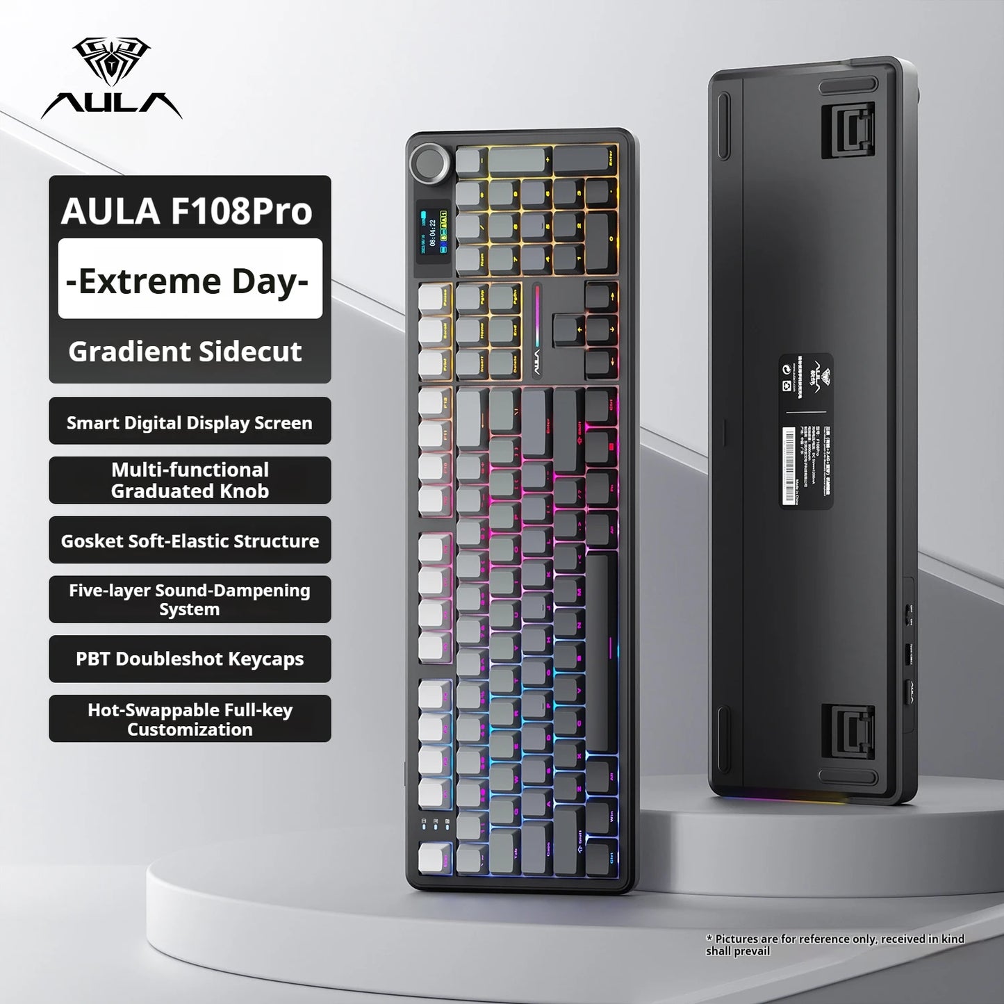 Tastiera meccanica AULA F108 PRO personalizzata layout 100%, retroilluminazione RGB, wireless Bluetooth, switch HiFi, tastiera gaming