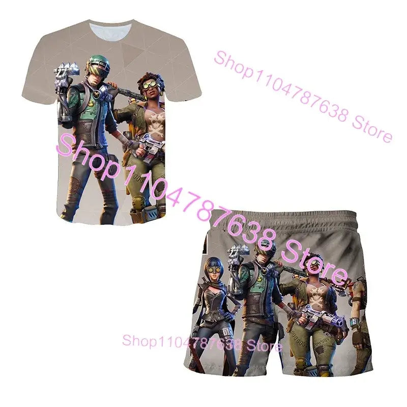 2PCS Suits F-Fortnited Victory 3D T-shirt Shorts Kids Tops Girls Boys Battle Royale Clothes Harajuku Tees Hero Children T Shirt