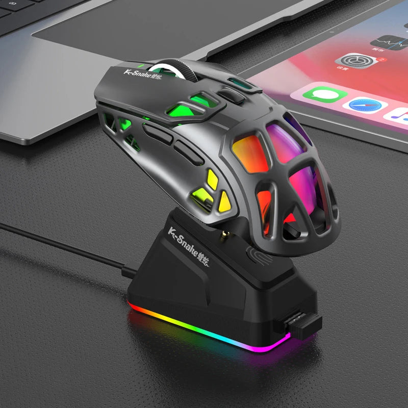 Ľahká herná myš Lenovo Tri-Mode s RGB nabíjacím dokom, 12000DPI, 2.4G/Bluetooth/káblové pripojenie, ergonomická myš pre PC a notebook