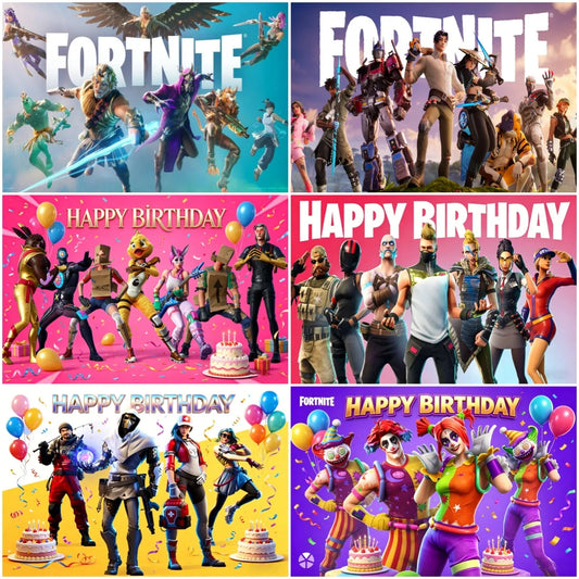 Fundo decorativo de aniversário com tema Fortnite — banner gamer Fortnite para meninos e meninas, pano de fundo para fotografia e presente para crianças