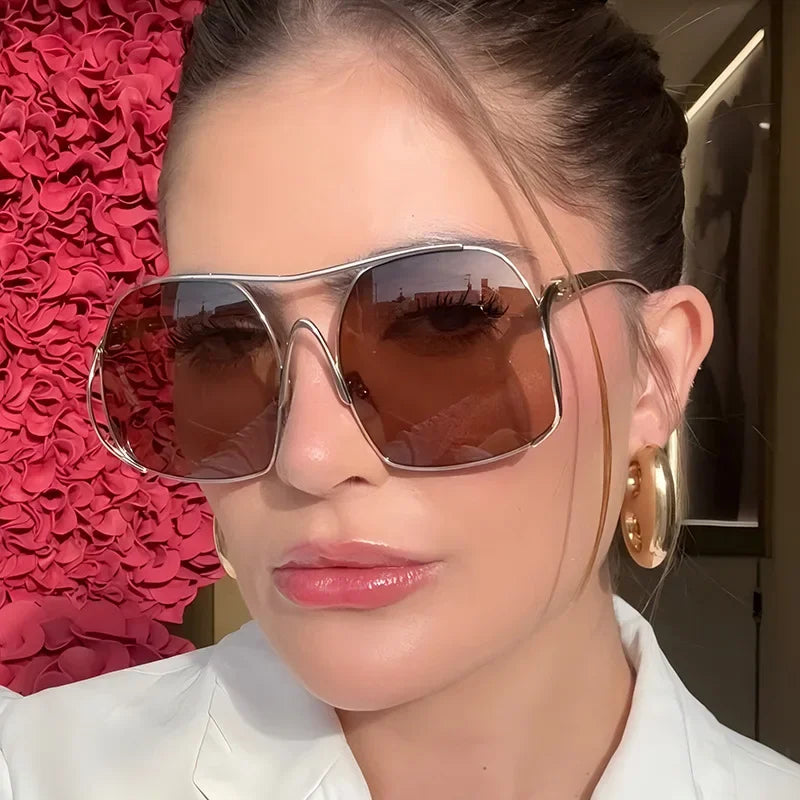 Y2k Polygon Oversized Sunglasses Women Luxury Brand Metal Sun Glasses Fashion Personality Outdoor Retro Eyeglassess Uv400 Men