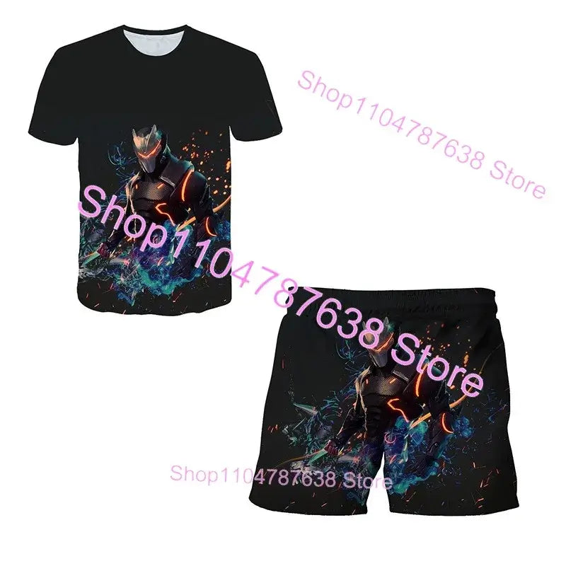 2PCS Suits F-Fortnited Victory 3D T-shirt Shorts Kids Tops Girls Boys Battle Royale Clothes Harajuku Tees Hero Children T Shirt