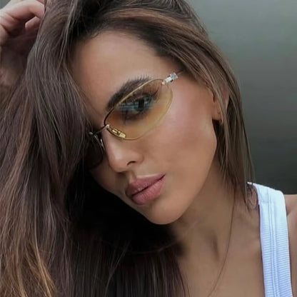Oval Frameless Y2K Luxury Sunglasses Brand Design High-end Styling Punk Sunglasses Outdoor Retro Personality Sunglasses Women