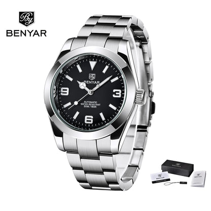BENYAR 2025 Neue automatische mechanische Herrenuhr, Business-Sport-Luxus-Herrenuhr, 50M wasserdichte Uhr, Relogios Masculino