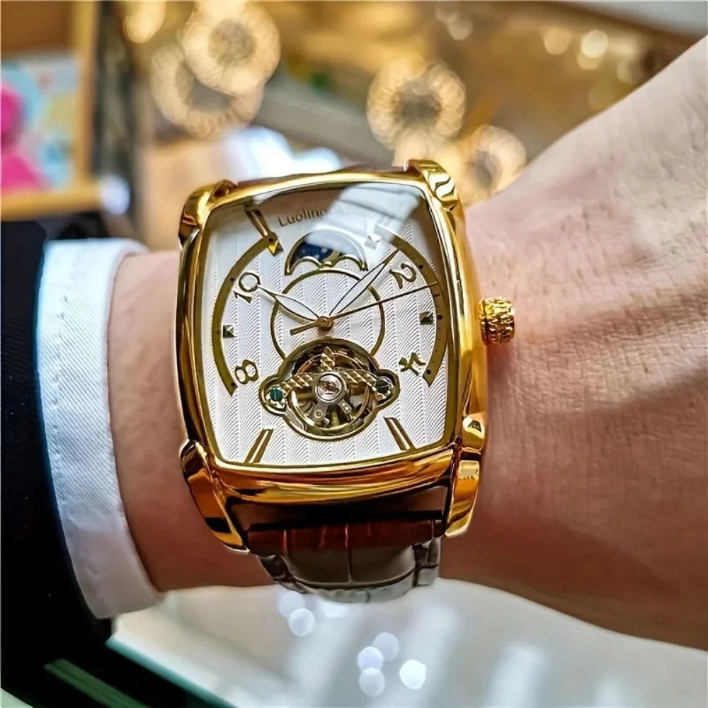 [Orologio meccanico di lusso con tourbillon] Orologio meccanico di lusso con tourbillon leggero da uomo – Modello di alta gamma completamente automatico, con design «scheletrato» di tendenza, ideale per un look professionale o