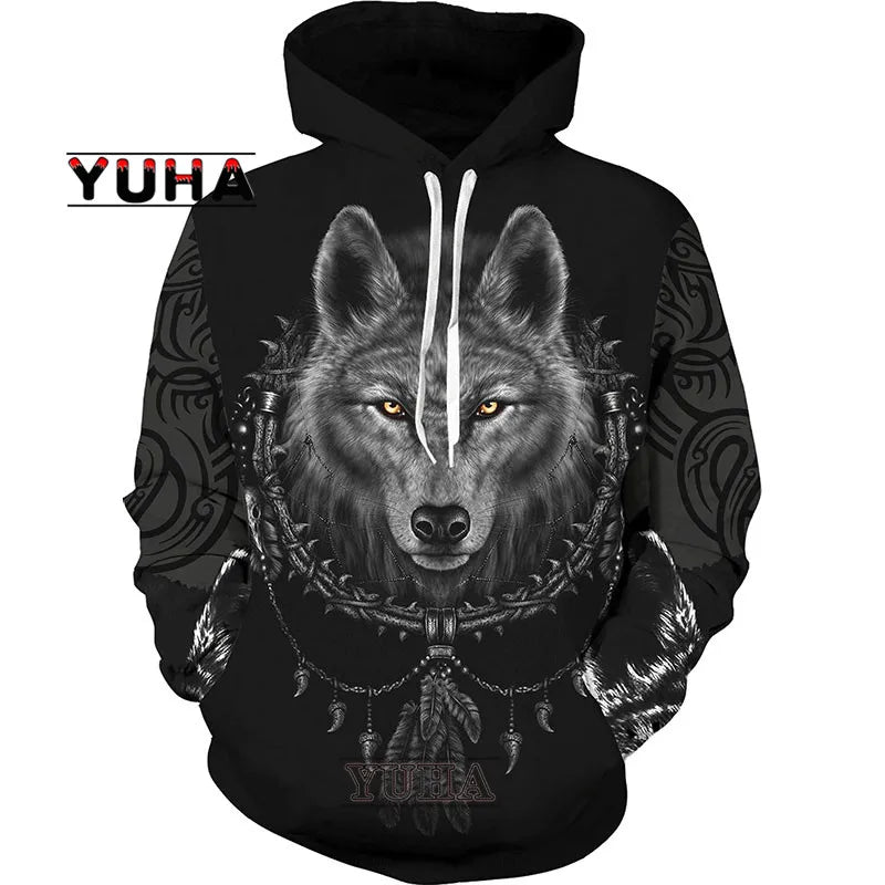 Wolf 3d Printed Hoodies Unisex Cool  Pullover Animal Graphic Sweatshirt Men’s Street Wear
