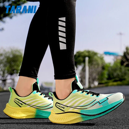Chaussures de course à amorti pour homme avec plaque en carbone ; baskets légères de marathon pour femme, pour le jogging, l'entraînement, le fitness et l'exercice physique