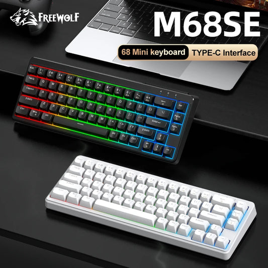 FREEWOLF M68SE Mechanical Feel Keyboard 68 Keys Mini Wired Compact Keyboard Silent for Laptops,Gaming and Office Use