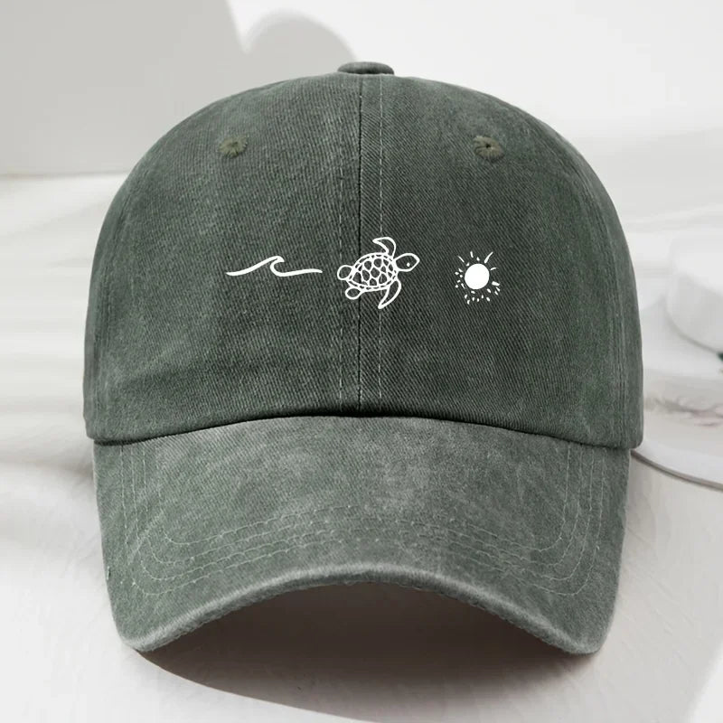 Turtle pattern printed baseball cap for daily casual style, men's and women's fashionable beach outdoor anti roll duckbill cap
