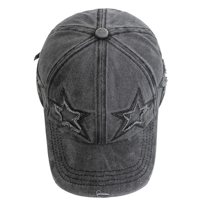Women's Five Pointed Star Design Washed Cotton Baseball Cap Fashion Street Dad Hat