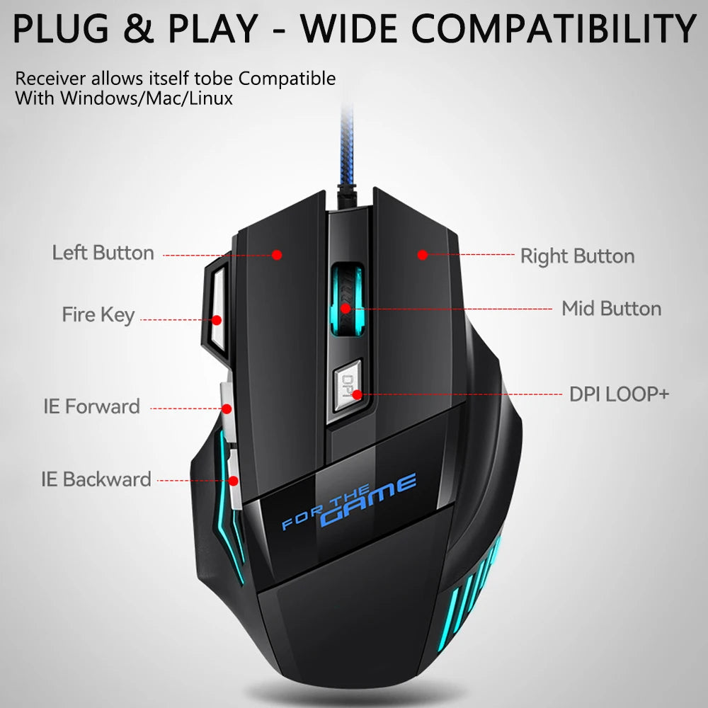 USB Wired Mouse 7 Button 2400DPI Gaming Mouse RGB Breathing Light Mecha Mice Ergonomic Optical Office Mice For Desktop Laptop