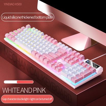 K500 Pink Keyboard Gaming-Tastatur in gemischten Farben mit weiß-rosa Tastenkappen, 104 Tasten, kabelgebunden, für Laptop und PC