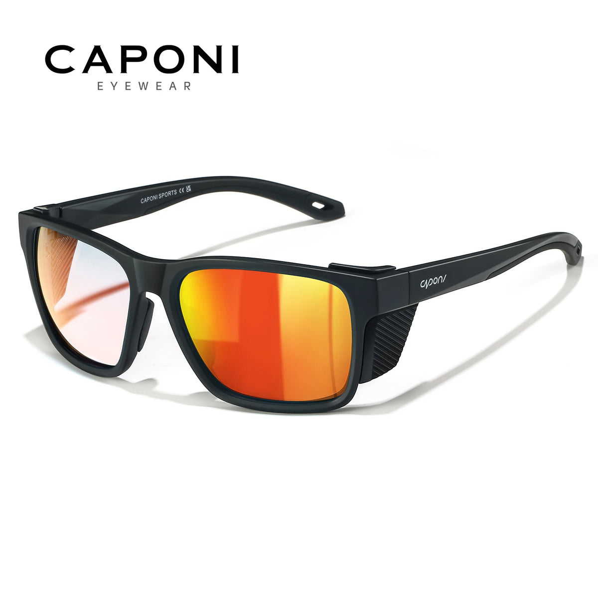 CAPONI Polarizované pánské sluneční brýle pro outdoorové sporty a rybaření, čtvercové, odolné proti oleji a vodě, modré HD čočky, černé obroučky CP36505