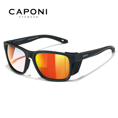 CAPONI Polarizované pánské sluneční brýle pro outdoorové sporty a rybaření, čtvercové, odolné proti oleji a vodě, modré HD čočky, černé obroučky CP36505