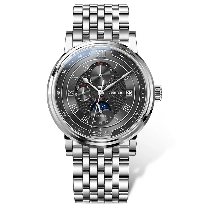 BORMAN BM3868 New 40mm Luxury Men Automatic Mechanical Men's Watches Sapphire Multi-function Waterproof Moon Phase Clocks