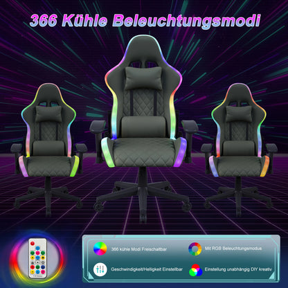 Ergonomic Gaming Chair with LED RGB Lights, Adjustable Gamer Chair with Lumbar Massage Support, Reclining Computer Chair for Teens & Adults