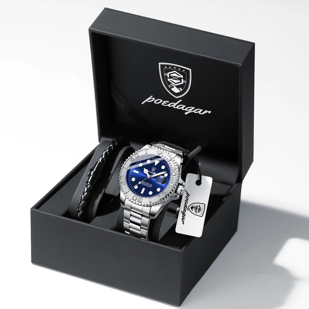 POEDAGAR Luxury Men's Watch Stainless Steel Date Quartz Fashion Watches For Man Waterproof Luminous Business Male Watch+Box Gift