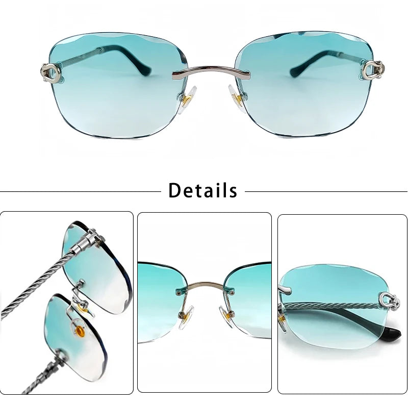 Lunettes de soleil métalliques sans monture HBK pour homme, lunettes de soleil « Wave Cutting » pour femme, lunettes de voyage et de shopping, lunettes de vue UV400, style estival