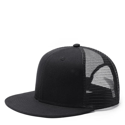 Adult Solid Color Flat Brim Mesh Snapback Cap Men Woman Hiphop Plain Baseball Hat  55-60cm
