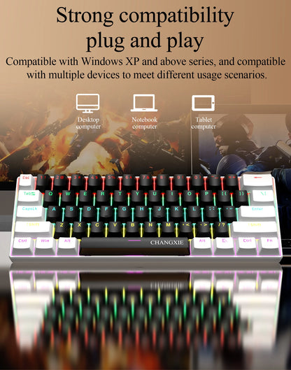 60% Compact Wired Mechanical Keyboard 61 Keys RGB Backlight Red Switch Ergonomic Small Portable for Office Computer Windows Tabl