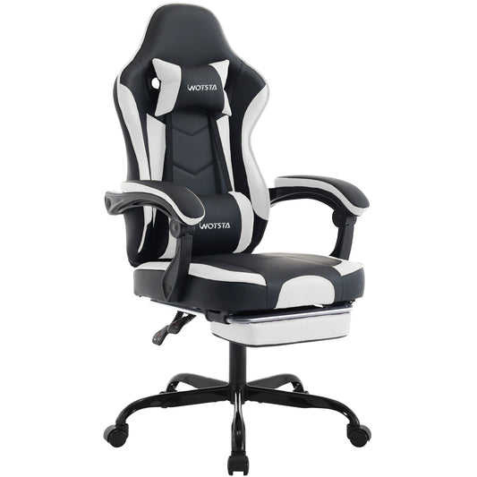 WOTSTA Gaming-Stuhl mit Fußstütze, ergonomischer Gamer-Stuhl mit Lendenkissen, Kopfstütze und höhenverstellbarem Computerstuhl