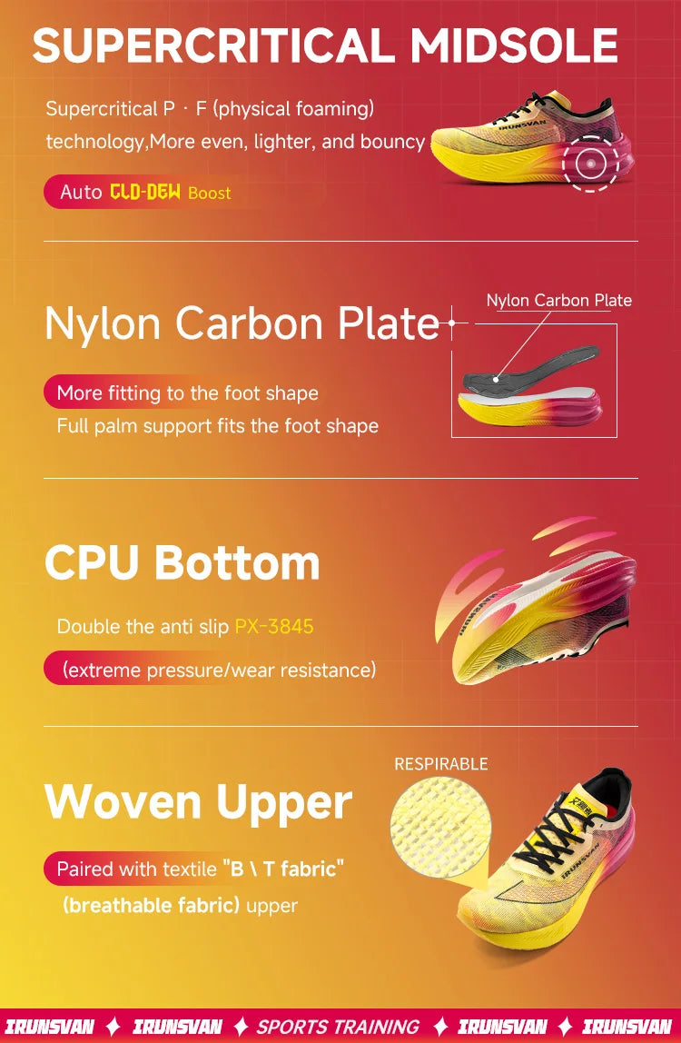 Chaussures de course à pied IRUNSVAN Original Carbon Plate Marathon pour homme : chaussures de sport professionnelles, stables, amortissantes, ultra-légères et à bon rebond