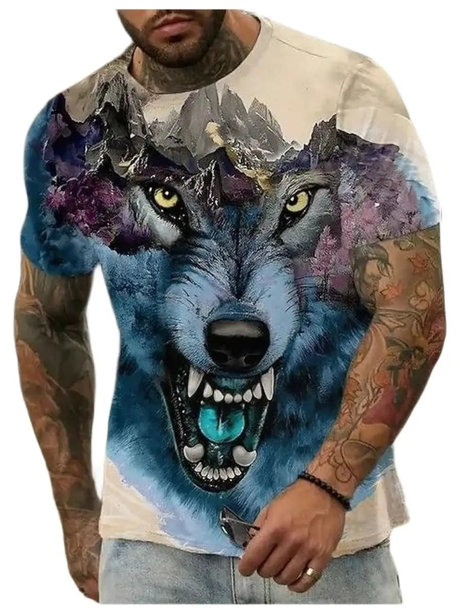 Summer Wolf Animal 3D Print T-Shirts Men Women Hip-hop Short Sleeve T Shirt Casual Oversized Harajuku Y2K Tops Tees Men Clothing