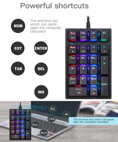 Motospeed K24 Macro Mechanical Numeric Keypad Wired 21 Keys RGB Backlight Numpad Gaming Keyboard Red Blue Switch For PC Notebook