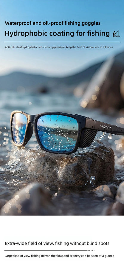 CAPONI Polarizované pánské sluneční brýle pro outdoorové sporty a rybaření, čtvercové, odolné proti oleji a vodě, modré HD čočky, černé obroučky CP36505