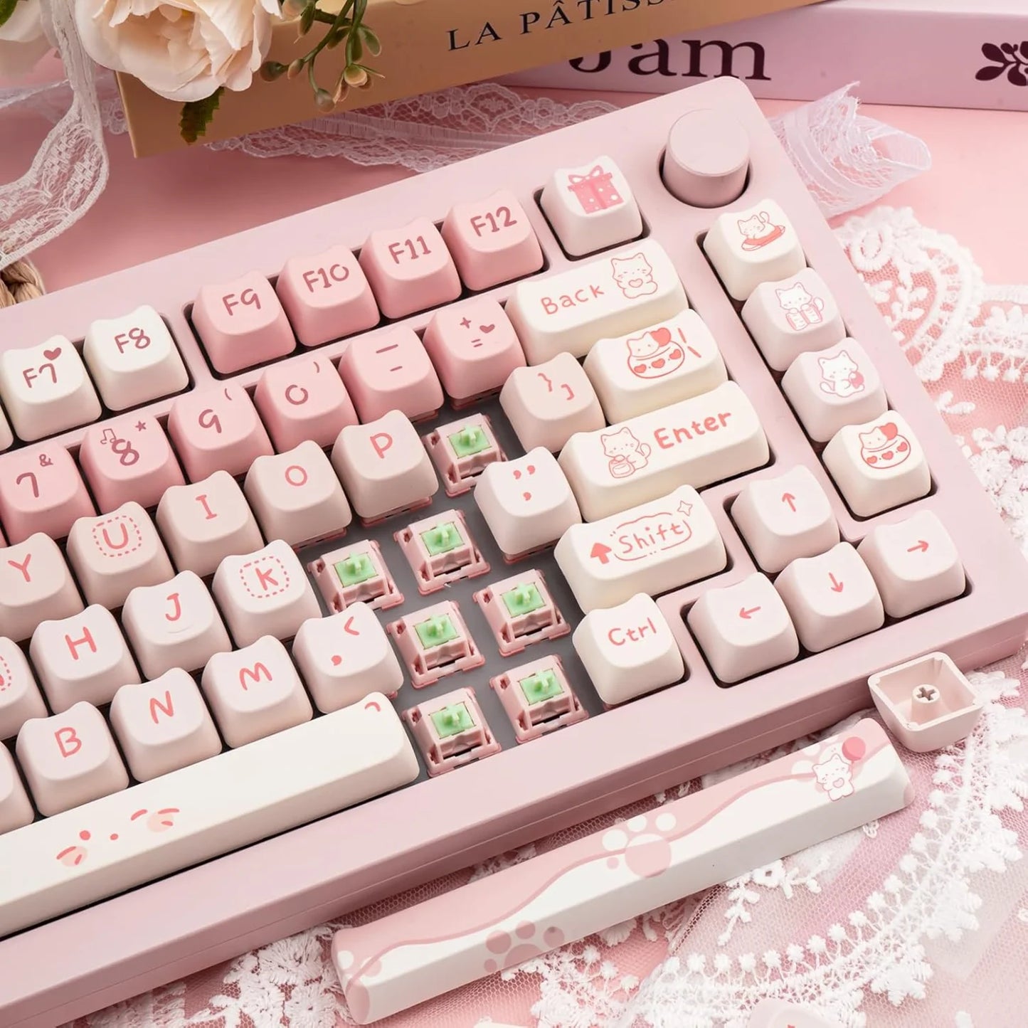 Pink Kitten, Girl MAO Keycap PBT 134 Keys, Customized for 60/84/98/108 Mechanical Keyboard