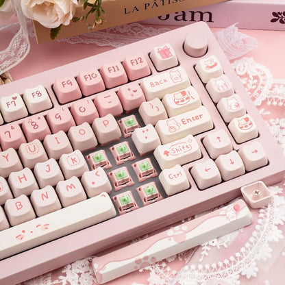 Pink Kitten, Girl MAO Keycap PBT 134 Keys, Customized for 60/84/98/108 Mechanical Keyboard