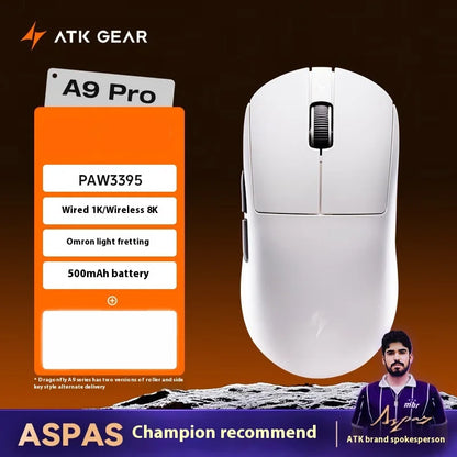 Mouse da gaming wireless ATK A9 Ultra Tri Mode 8K, 53g, ultraleggero, A9/A9 SE/A9 Plus/A9 Pro, mouse da gaming e-sport per PC, regalo personalizzato