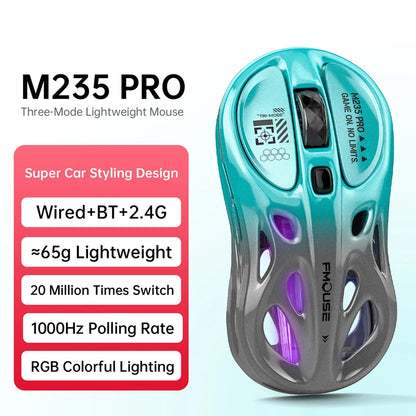 Rato Gaming Sem Fios 2.4G Trimodo RGB, Design Oco Leve com Iluminação Chroma, Com Fios/Bluetooth, Rato E-Sports Controlador