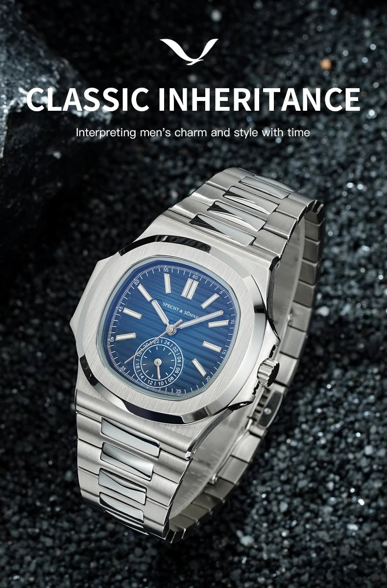 Relógio masculino ultrafino Specht & Söhne New Classic 40.8MM, movimento Japan VH60, vidro de safira, relógio desportivo 5980, resistente à água 50M