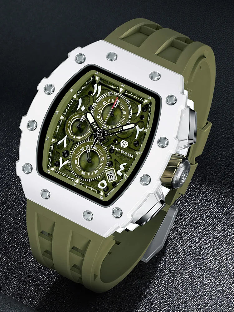 TSAR BOMBA Uhr für Herren, Luxusmarke, Tonneau-Design, wasserdichte Uhr, Edelstahl-Armbanduhr, modische rechteckige Herrenuhr
