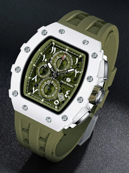 TSAR BOMBA Uhr für Herren, Luxusmarke, Tonneau-Design, wasserdichte Uhr, Edelstahl-Armbanduhr, modische rechteckige Herrenuhr